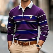cheap Men&#039;s Sports Polo-Men&#039;s Solid Color Rugby Polo Shirts Golf Polos Shirts Long Sleeve Polo Shirts Lapel Classic Fashion Basic Modern Casual Sports Logo Fall Winter Burgundy Navy Blue Purple