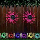 abordables Aplique de pared para exterior-Lámpara de pared LED solar con 7 cambios de color para escaleras de terraza, patio, canal, iluminación decorativa para exteriores, lámpara solar impermeable para paisaje, 2 piezas