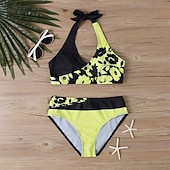 Недорогие Серфинг Танкини и Бикини-Жен. Танкини Купальник из двух частей Открытая спина Купальники Цветочный принт Купальники Желтый Розовый Дышащий Быстровысыхающий Легкость Без рукавов - Плавание Серфинг Пляж  Лето Весна