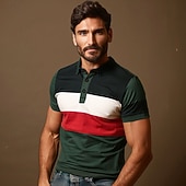 Men's Striped Rugby Polo Short Sleeve Polo Shirts Collared Shirts Casual School Outdoor Sports Daily Wear 3D Print Summer Army Green4