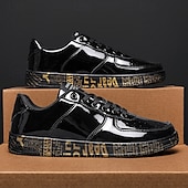 economico Casuale-sneakers da uomo in metallo dorato con suola stampata - scarpe casual eleganti per feste, streetwear e ballo
