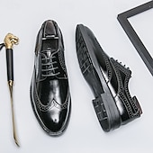 preiswerte Formell-Herren-Oxford-Schuhe im Brogue-Stil mit Flügelkappe aus Kunstleder – klassisches Schnürdesign für formelle Anlässe, Business und Hochzeiten