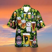 abordables Impression Rétro Vintage-Homme Imprimés Photos Bière Chemise Chemise hawaïenne Chemise Aloha Manche Courte Tropique Mode Hawaïen Casual Hawaïen Vacances Eté Printemps Col rabattu Imprimer Bouton bas Jaune clair Noir Jaune