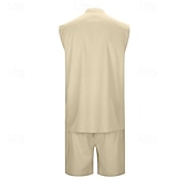 economico Set di camicie basic da uomo-Per uomo 2 pezzi Completo di camicia Set estivo Set abbinati Abbigliamento mare Liscio Da mare Giornaliero Nero Bianco Blu marino Cachi Senza maniche Colletto Estate Abbigliamento