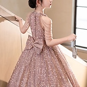 economico Abiti da Fiori-Abito da damigella d'onore bambina bambini Da ragazza Abito da principessa Prestazioni Matrimonio Feste Elegante Bellissimo Con lustrini Tinta unica Senza maniche Girocollo Nero Rosso 4 anni +