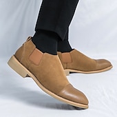cheap Semi-Formal-Men&#039;s Tan Chelsea Boots with Faux Leather and Suede Upper – Slip-On Elastic Design, Casual and Comfortable for Daily Wear or Semi-Formal Occasions