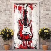 tanie Okładki drzwi-dekoracje drzwiowe osłony drzwi gitara miłośnik muzyki gobelin drzwiowy dekoracja zasłony drzwiowej tło baner drzwiowy wewnętrzny/zewnętrzny na drzwi wejściowe dom wiejski