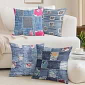 tanie Styl vintage-vintage dekoracyjne poszewki na poduszki 1 szt. denim patch miękka kwadratowa poszewka na poduszkę na kanapę poszewka na poduszkę do sypialni salon sofa krzesło