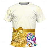 abordables Humour ludique 3D de la fille-Girls' 3D Graphic Unicorn T shirt Tee Short Sleeve Summer Spring Fashion Basic Kids 4-12 Years Crew Neck Outdoor Casual Daily Regular Fit