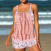 billiga One Pieces &amp; Tankinis-Dam Tankini Tvådelad baddräkt Spets Badkläder Badkläder Svart Rodnande Rosa Andningsfunktion Snabb tork Lättvikt Ärmlös - Simmning Surfing Strand Sommar Vår Plusstorlekar