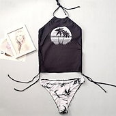 Χαμηλού Κόστους Surfing Tankinis και Bikinis-Γυναικεία Τανκίνι Δύο Κομμάτι Μαγιό Δένει στο Λαιμό Άνοιγμα πίσω Μαγιό Μαγιό Μαύρο / Άσπρο Μαύρο Γρήγορο Στέγνωμα Ελαφρύ Αναπνέει Αμάνικο - Σέρφινγκ Παραλία Κολύμβηση Καλοκαίρι Άνοιξη