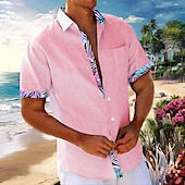 billiga Tropiska växter-Herr Ensfärgat Blommig Blomtryck Hawaii skjorta Aloha skjorta Tryckta skjortor Kort ärm Skjorta Nedvikt Hawaiisk Tillflykt Utomhus Semester Helgdag Vit Gul Rodnande Rosa S M L
