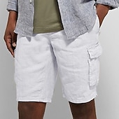 economico Classico-Per uomo Pantaloncini Pantaloncini di lino Pantaloncini estivi A cordoncino Vita elastica Multi tasca Liscio Comfort Traspirante Breve Informale Per eventi Per uscire Di tendenza Streetwear Nero