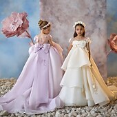 levne Dívčí květinové šaty-Šaty pro květinovou družičku Dívčí Formální šaty Šaty pro první přijímání Šaty na párty Svatební Párty Princeznovské Sladký Vánoce Karneval Nabírané šaty Pevná barva Bez ramínek Tričkový Bílá Fialová