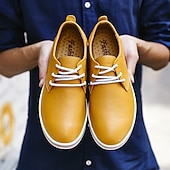 cheap Semi-Formal-Men&#039;s Casual Lace-Up Shoes – Vibrant Faux Leather Upper, Lightweight Design, Non-Slip Sole, Perfect for Everyday Wear and Summer Outings