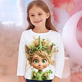 billiga Flickans 3D-tecknad film-Flickor 3D Grafisk Tecknat T-shirt Långärmad Vår Höst Mode Grundläggande Barn 4-12 år Rund hals Utomhus Ledigt Dagligen Normal