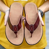 preiswerte Kleidungs-Sandalen-Braune Flip-Flops aus Kunstleder für Herren - lässige Sommersandalen mit offener Spitze und bequemer Sohle für Strand und Alltag