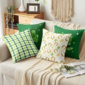 billiga geometrisk stil-saint patrick&#039;s day dekorativa slängkuddar överdrag 1 st grön irländsk mjuk fyrkantig soffa kuddfodral örngott för sovrum vardagsrum soffa stol
