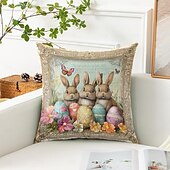 cheap Holiday Cushion Cover-Easter Decorative Toss Pillows Cover 1PC Bunny Eggs Soft Square Couch Cushion Case Pillowcase for Bedroom Livingroom Sofa Chair