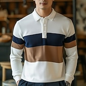abordables Polo de rugby pour hommes-Homme Rayures Polo de rugby Polo en maille torsadée manche longue Polos Chemises à Col Occasionnel Extérieur Athleisure Impression 3D Printemps Automne Hiver Blanche