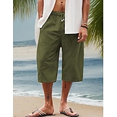 baratos Feriado-Homens Calção Shorts de linho Shorts de verão Shorts de praia Calças Capri Bolsos Com Cordão Cintura elástica Tecido Conforto Respirável Comprimento da panturrilha Ao ar livre Diário Praia Havaiana