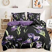 billige 100% bomull-lilla sort floral serie dynetrekk sett king queen size 3-delt sett mikrofiber sengetøysett perfekt for morsdagsgave supermyk hudvennlig langvarig