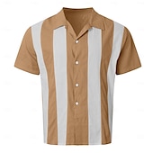cheap Men&#039;s Casual Shirts-Men&#039;s Shirt Summer Shirt Casual Shirt Bowling Shirt Black Green khaki Short Sleeve Color Block Collar Daily Going out Clothing Apparel Fashion Casual Comfortable