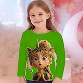 billiga Flickans 3D-tecknad film-Flickor 3D Grafisk Tecknat T-shirt Långärmad Vår Höst Mode Grundläggande Barn 4-12 år Rund hals Utomhus Ledigt Dagligen Normal