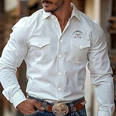 economico camicie western da uomo-Per uomo Mucca Con lettere stampate Camicia occidentale Camicia con bottoni Giacca da camicia Manica lunga Moda Casual Esterno Abbigliamento di strada Primavera Autunno Collo ripiegabile camicie con