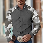 preiswerte Westernhemden für Herren-Herren Tarnfarben Westernhemd Langarm Western Sports Outdoor Frühling Herbst Umlegekragen Knopf hoch Armeegrün Blau Braun Grau