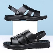 billiga Avslappnade sandaler-svarta sandaler i konstläder för män - sommarskor med öppen tå med korsbandsdesign och bekväm sula för fritidskläder