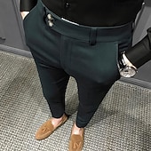 baratos Magro-Homens Graduação Social Calças chinês Botões Bolsos Tecido Conforto Formal Festa Trabalho Moda Estilo Clássico Preto Branco Micro-Elástica