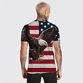  Herren Grafik Adler Amerikanische Flagge Tag der Unabhängigkeit Hemd T Shirt T-Shirt Kurzarm T-Shirt 3D-Druck Rundhalsausschnitt Hemd Designer Basic Schmale Passform Lässig Täglich Wochenende Schwarz