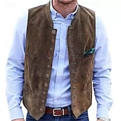 cheap Men&#039;s Vest-Men&#039;s Vest Gilet Suede Vest Vacation Daily Date Fashion Casual Spring &amp;  Fall Buttons Pocket Polyester Comfortable Plain Single Breasted One-button Stand Collar Regular Fit Black Red Blue Army Green