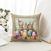 cheap Holiday Cushion Cover-Easter Decorative Toss Pillows Cover 1PC Bunny Eggs Soft Square Couch Cushion Case Pillowcase for Bedroom Livingroom Sofa Chair