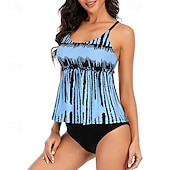 abordables Maillots une pièce et tankinis-Femme Tankini Maillot De Bain Deux Pièces Dos Nu Maillots de Bain Floral Maillots de Bain Bleu Ciel Noir Respirable Séchage rapide Poids Léger Sans Manches - Natation Surf Plage Eté Printemps