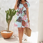 cheap Casual Floral Dresses-Women&#039;s Mini Dress Casual Dress A Line Dress Floral Dress Summer Dress Hawaiian Stylish Casual Vacation Daily Date Regular Fit Floral Short Sleeve V Neck Pink Red Blue Green Summer