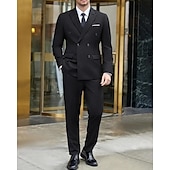 preiswerte Herren Klassische Blazer-Herren Abschlußfeier Set Blazer Geschäft Cocktailparty Hochzeitsfeier Mode Lässig Frühling &amp; Herbst Polyester Einfarbig Knöpfe Tasche Bequem Einreihig Blazer Schwarz Weiß