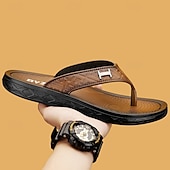 preiswerte Kleidungs-Sandalen-Braune Casual Flip Flops für Herren mit strukturiertem Fußbett und verstellbarem Riemen – bequeme Outdoor-Sandalen für Sommer und Strand