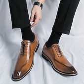 abordables Officiel-chaussures habillées à lacets en similicuir marron classiques pour hommes – chaussures formelles élégantes pour les affaires et les occasions spéciales