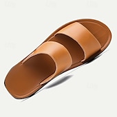 billige Utendørs sandaler-solbrune lysesandaler i kunstskinn for menn – minimalistisk design med dobbel stropp, lett og behagelig sommersko for strand- og fritidsklær