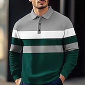 baratos Polo de rúgbi masculino-Homens Riscas Pólo Rúgbi Polo de malha trançada Manga Longa Camisas polo Camisas de colarinho Casual Ao ar livre Roupa Esportiva Impressão 3D Primavera Outono Inverno Vermelho Azul Marron