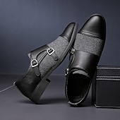 cheap Formal-Men&#039;s Green and Black Suede Double Monk Strap Shoes – Stylish Faux Leather Formal Dress Shoes for Weddings and Business Occasions
