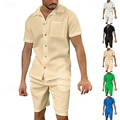 abordables Ensembles de chemises basiques pour hommes-Homme Deux pièces Ensemble Chemise Ensemble été Et Set Uni Quotidien Vacances Sortir Col Manche Courte Pantalon Court Été Mode Occasionnel Confortable Vêtement Tenue