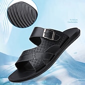 billige Ferietøfler-solbrune sandaler i kunstskinn med spennreim for menn – stilige sommersklier med teksturert design og sklisikker såle for fritidsbruk