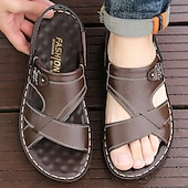 preiswerte Lässige Sandalen-Braune Sandalen aus Kunstleder für Herren – offene Zehenpartie mit überkreuzten Riemen und verstellbarem Riemen an der Rückseite für bequemen, lässigen Sommerlook