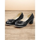 preiswerte 1950er Jahre-Damen Absätze Retro Arbeit Täglich Schleife Blockabsatz Runde Zehe Elegant Vintage Kuschelig PU Halbschuhe Mandelfarben Schwarz Weiß