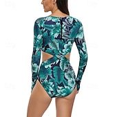 abordables Lycra de surf-Femme Maillot Anti UV Maillot de bain 1 pièce Protection solaire UV Poids Léger manche longue Le Maillot de corps Maillot de bain Découpé Natation Surf Plage Sports nautiques Floral Imprimé Et