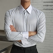 abordables camisas de hombre sin planchar-Hombre Camisa Camisa para Vestido Abotonar la camisa Raya Boda Fiesta Negro Azul Piscina Verde Oscuro Verde Trébol Manga Larga Diseño Primavera &amp; Otoño Ropa