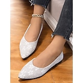 voordelige Platte damesschoenen-beige bloemenkanten puntige platte schoenen voor dames – elegante en comfortabele schoenen voor bruiloften en formele gelegenheden